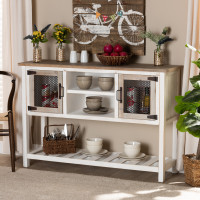 Baxton Studio JY18B3018K-Oak-Sideboard Baxton Studio Deacon Rustic Industrial Farmhouse Weathered Two-Tone White and Oak Brown Finished Wood 2-Door Dining Room Sideboard Buffet